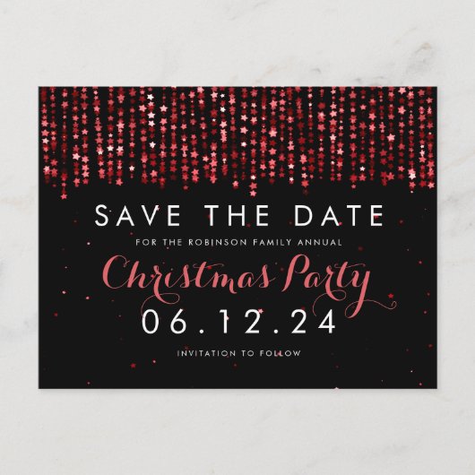Kerst Save The Date Winterster Confetti Rood Aankondigingskaart (Voorkant)