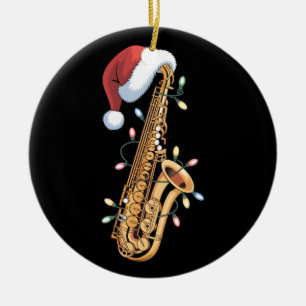 Kerst Saxofoon Kerstman Kerstlichten Jazz Muziek Keramisch Ornament