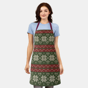 Kerst Scandinavian Knit Red Green Hearts Schort
