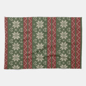 Kerst Scandinavian Knit Red Green Hearts Theedoek (Horizontaal)