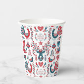 Kerst Scandinavisch Volks Kunstontwerp in Navy en Papieren Bekers (Voorkant)