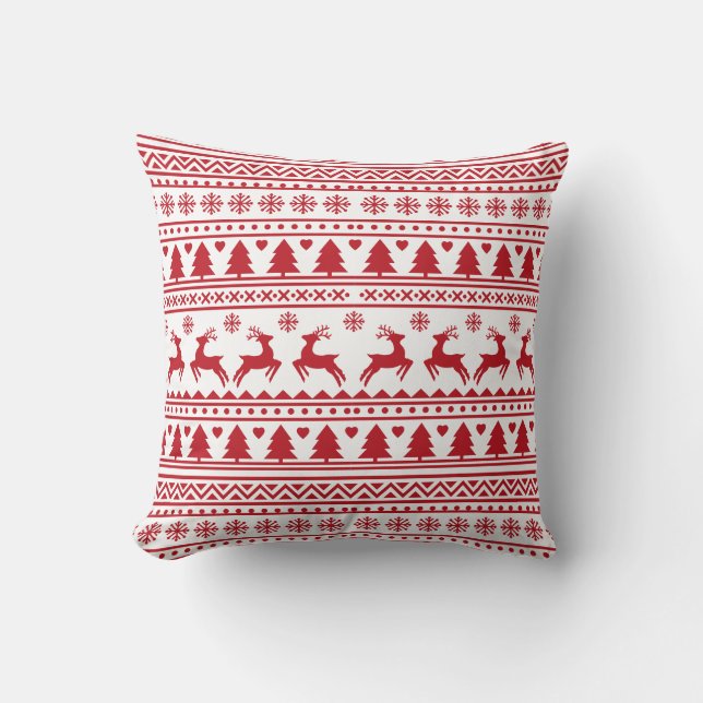 Kerst Scandinavische rode klassieke patroon Kussen (Voorkant)