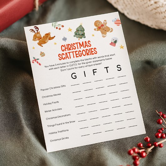 Kerst Scattegories Spel Feestdagenkaart