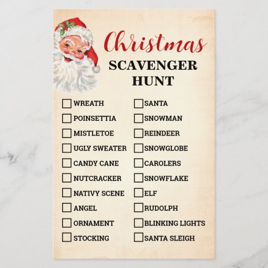 Kerst Scavenger Hunt Santa Game Kaart (Voorkant)