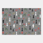 Kerst schaakstukken spel patroon grijs inpakpapier vel (Voorkant 2)