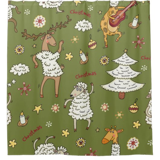 Kerst Schaap: Dierlijke Illustratie. Douchegordijn (Voorkant)