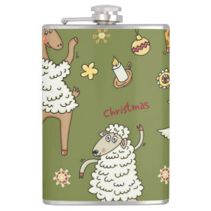 Kerst Schaap: Dierlijke  Illustratie. Heupfles