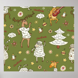 Kerst Schaap: Dierlijke  Illustratie. Poster