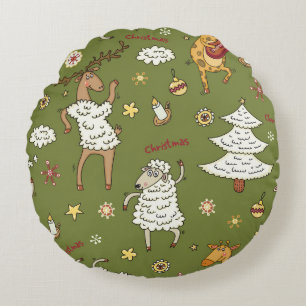 Kerst Schaap: Dierlijke Illustratie. Rond Kussen