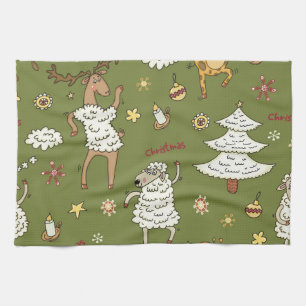 Kerst Schaap: Dierlijke Illustratie. Theedoek
