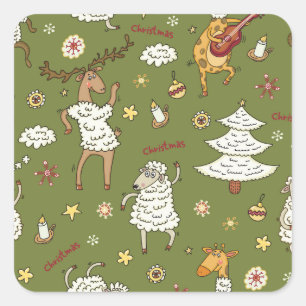 Kerst Schaap: Dierlijke Illustratie. Vierkante Sticker