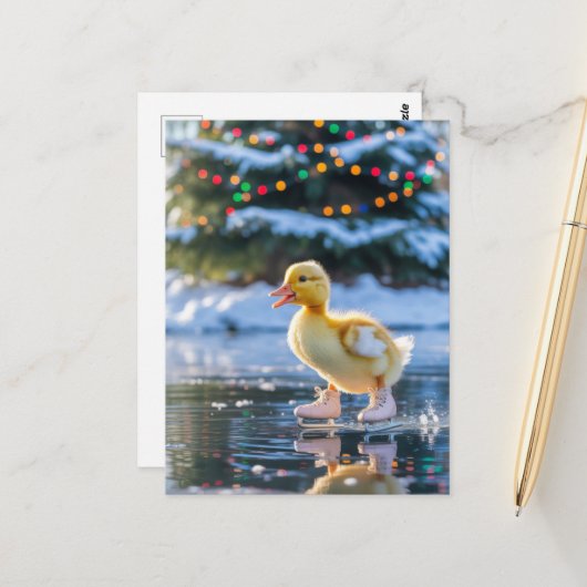 Kerst Schaatsende Eend Briefkaart (Voorkant / Achterkant in situ)