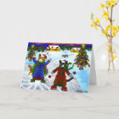 Kerst Schaatsende Katten V2 Kaart (Gele Bloem)