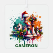 Kerst Schaken Liefhebber Custom Name Metalen Ornament (Achterkant)