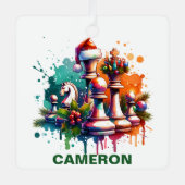 Kerst Schaken Liefhebber Custom Name Metalen Ornament (Voorkant)