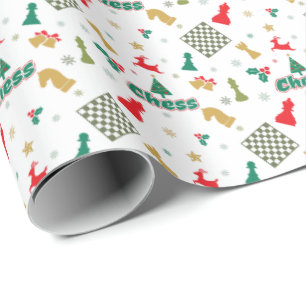 Kerst Schaken - Schaakstukken, Boom, Hulst en Rend Cadeaupapier