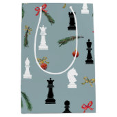 Kerst schaken stukken spel patroon blauw medium cadeauzakje (Voorkant)