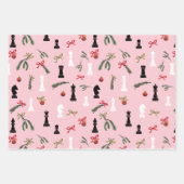 Kerst schaken stukken spel patroon roze inpakpapier vel (Voorkant)