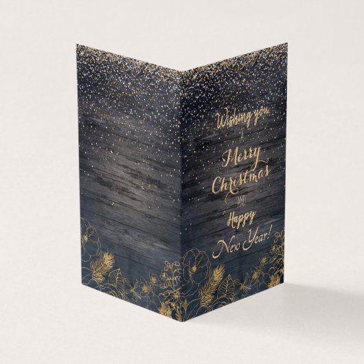 Kerst schattig confetti en gouden bloem design kaart (Buitenkant)