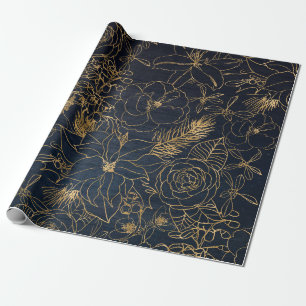 Kerst schattig confetti en gouden bloemontwerp cadeaupapier