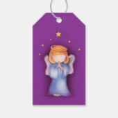 Kerst schattig engel meisje kunst paarse cadeau la cadeaulabel (Voorkant)