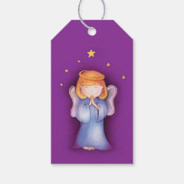 Kerst schattig engel meisje kunst paarse cadeau la cadeaulabel