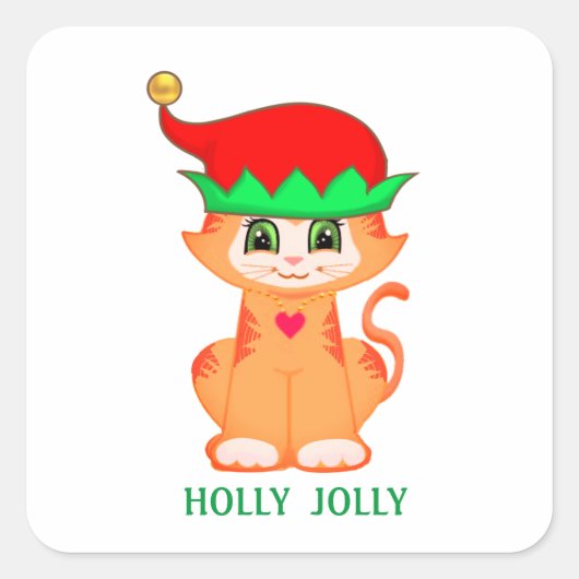 Kerst schattig kitty kat elf vierkante sticker (Voorkant)