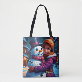 Kerst Schattig meisje en sneeuwman Tote Bag