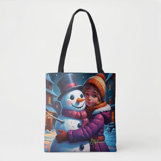 Kerst Schattig meisje en sneeuwman Tote Bag (Voorkant)
