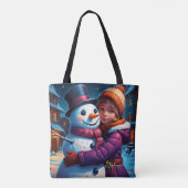 Kerst Schattig meisje en sneeuwman Tote Bag (Achterkant)