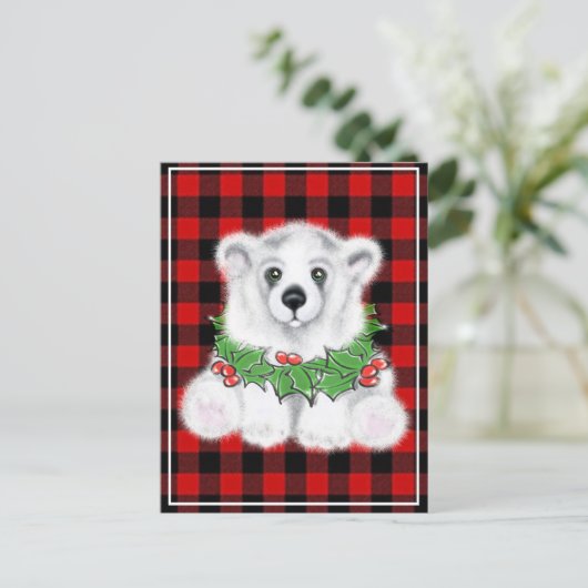 Kerst schattig polar beer welp, Santa beer welp Briefkaart (Staand voorkant)