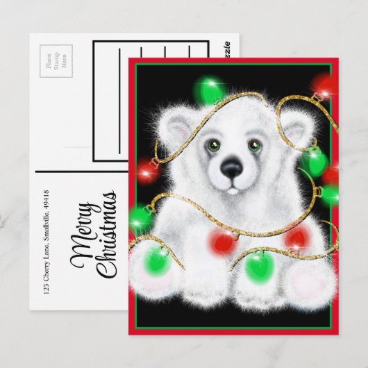 Kerst schattig polar beer welp, Santa beer welp Briefkaart (Voorkant / Achterkant)