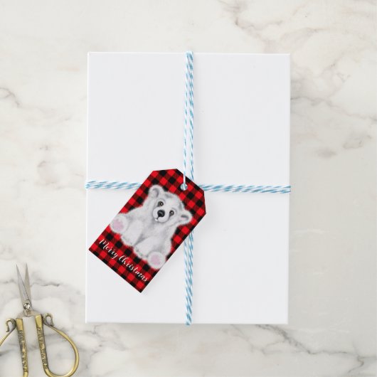 Kerst schattig polar beer welp, Santa beer welp Cadeaulabel (Met Touw)