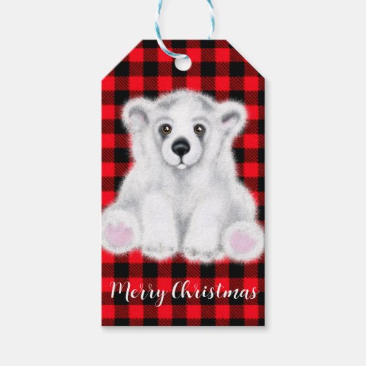 Kerst schattig polar beer welp, Santa beer welp Cadeaulabel (Voorkant)