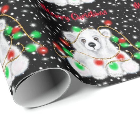 Kerst schattig polar beer welp, Santa beer welp Cadeaupapier (Rol Hoek)
