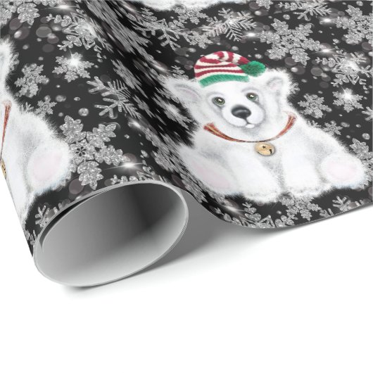 Kerst schattig polar beer welp, Santa beer welp Cadeaupapier (Rol Hoek)