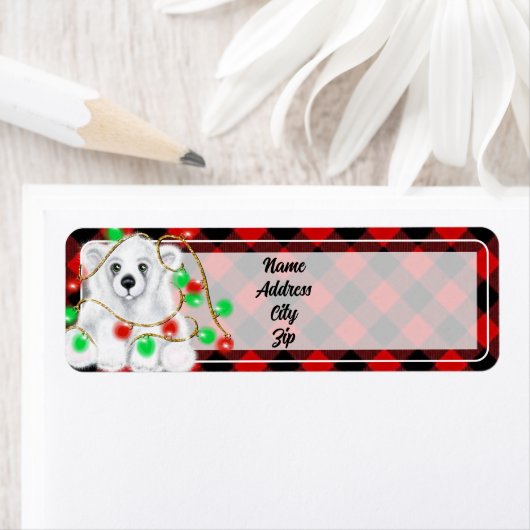 Kerst schattig polar beer welp, Santa beer welp Etiket (Insitu)