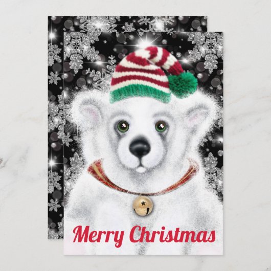 Kerst schattig polar beer welp, Santa beer welp Feestdagenkaart (Voorkant / Achterkant)