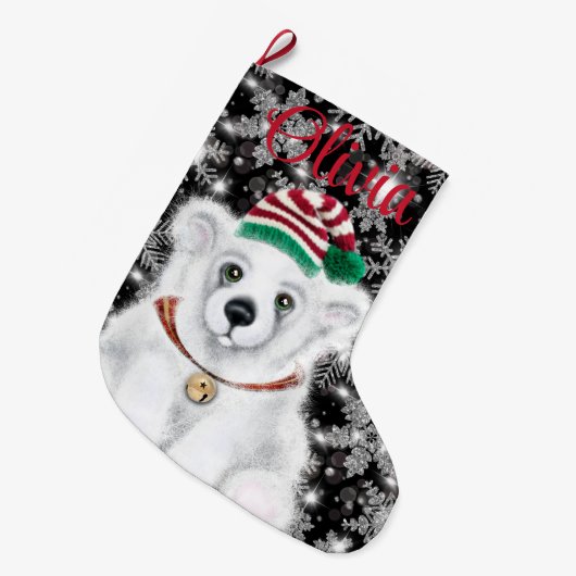 Kerst schattig polar beer welp, Santa beer welp Grote Kerstsok (Voorkant (Hangend))