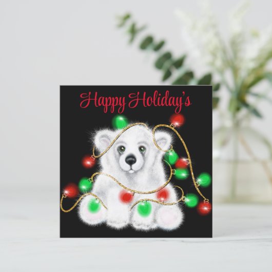 Kerst schattig polar beer welp, Santa beer welp Kaart (Staand voorkant)