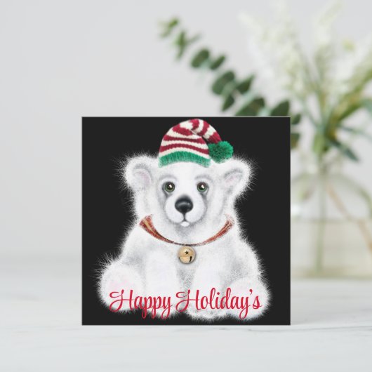 Kerst schattig polar beer welp, Santa beer welp Kaart (Staand voorkant)