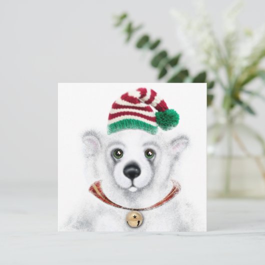 Kerst schattig polar beer welp, Santa beer welp Kaart (Staand voorkant)