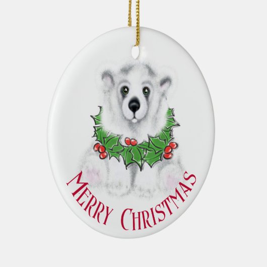 Kerst schattig polar beer welp, Santa beer welp Keramisch Ornament (Rechts)