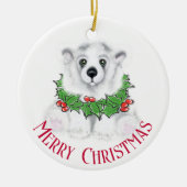 Kerst schattig polar beer welp, Santa beer welp Keramisch Ornament (Voorkant)
