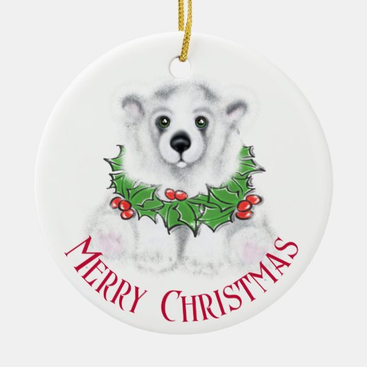 Kerst schattig polar beer welp, Santa beer welp Keramisch Ornament (Voorkant)