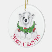 Kerst schattig polar beer welp, Santa beer welp Keramisch Ornament (Links)