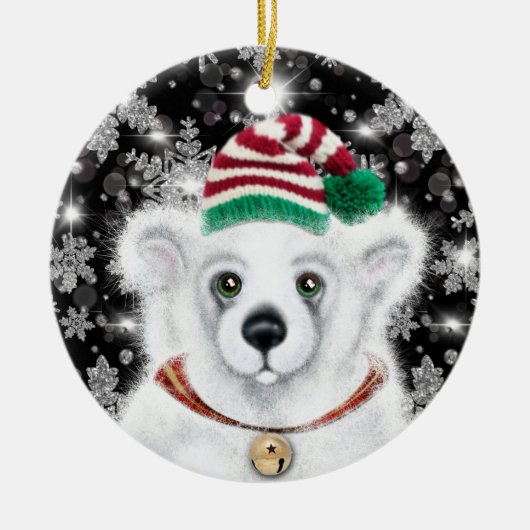 Kerst schattig polar beer welp, Santa beer welp Keramisch Ornament (Voorkant)