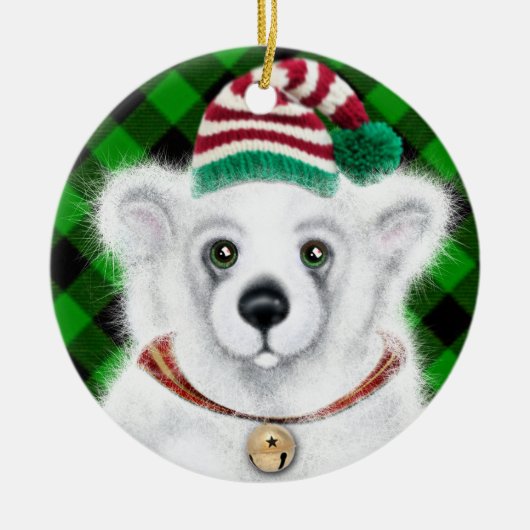 Kerst schattig polar beer welp, Santa beer welp Keramisch Ornament (Voorkant)