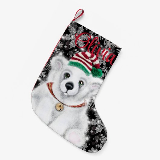 Kerst schattig polar beer welp, Santa beer welp Kleine Kerstsok (Voorkant (Hangend))