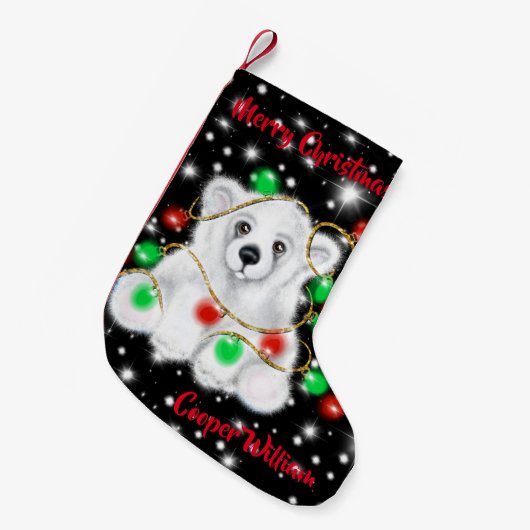 Kerst schattig polar beer welp, Santa beer welp Kleine Kerstsok (Voorkant (Hangend))